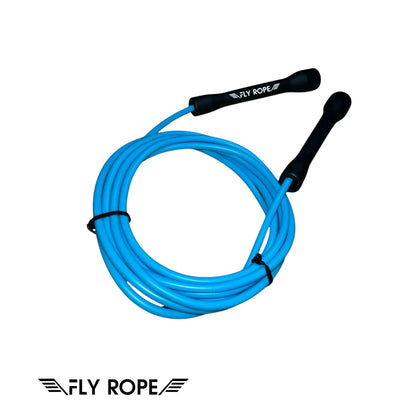 Springseil Azurri von Fly Rope – speed rope verstellbar, blau 5 mm Seil mit robusten Griffen, Fitness, Jumping Rope, Training, Boxen, Crossfit, Ausdauer, Koordination, Fettverbrennung, Einsteiger & Fortgeschrittene