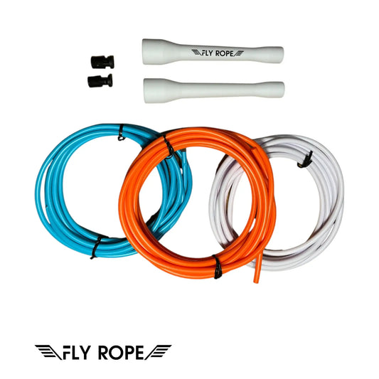 Springseil von Fly Rope – speed rope,bundle, set, verstellbar, weißes 5 mm Seil mit robusten Griffen, Fitness, Jumping Rope, Training, Boxen, Crossfit, Ausdauer, Koordination, Fettverbrennung, Einsteiger & Fortgeschrittene