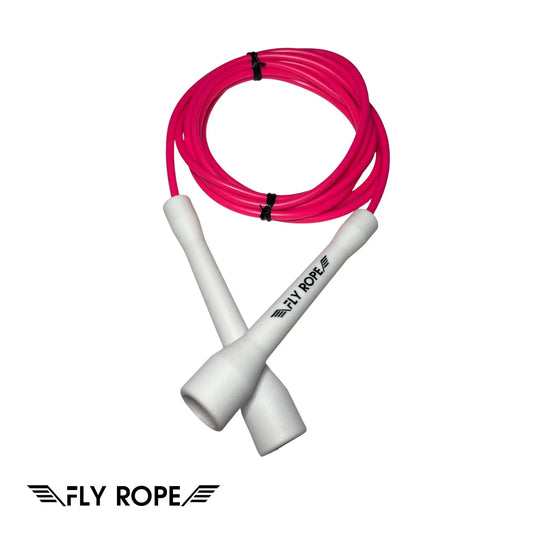 Springseil Pink Panther von Fly Rope – verstellbares, weißes 5 mm Seil mit robusten Griffen, Fitness, Jumping Rope, Training, Boxen, Crossfit, Ausdauer, Koordination, Fettverbrennung, Einsteiger & Fortgeschrittene
